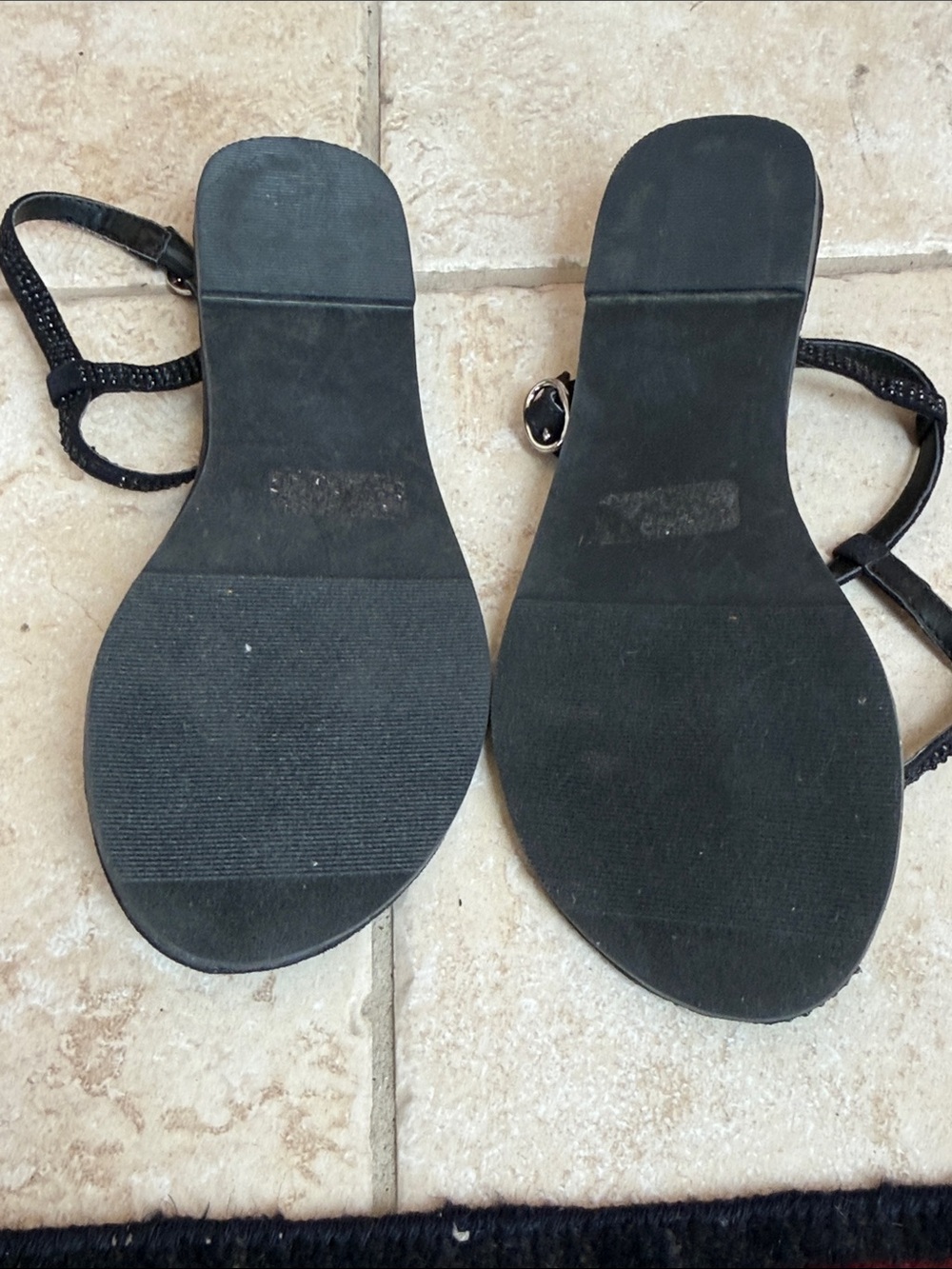 Athena Alexander Black Rhinestone T-Strap Flat Sandals - Picture 4 of 7